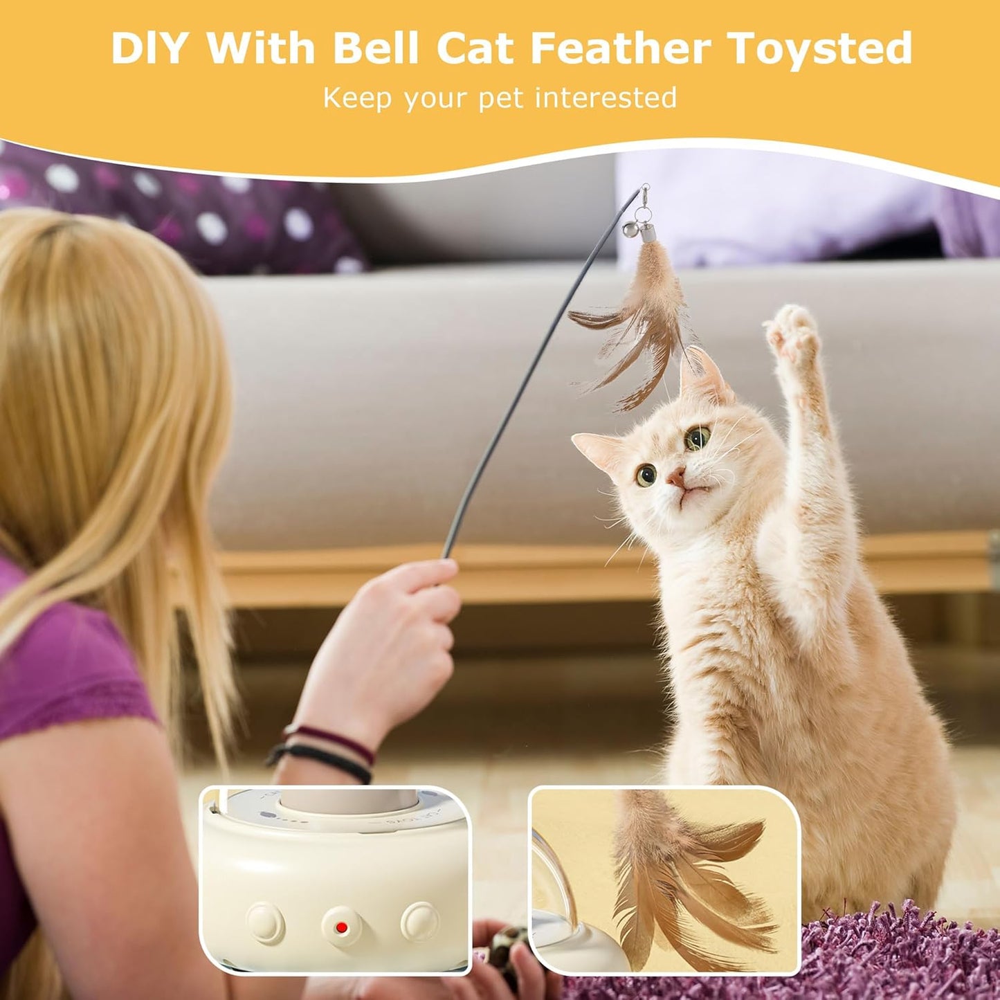 hooroor 2-in-1 UFO Laser Cat Toy – Automatic Motion with Feather, Rechargeable Smart Sensor Interactive Toy for Indoor Cats & Dogs, Fun Exercise & Play, Perfect Pet Gift