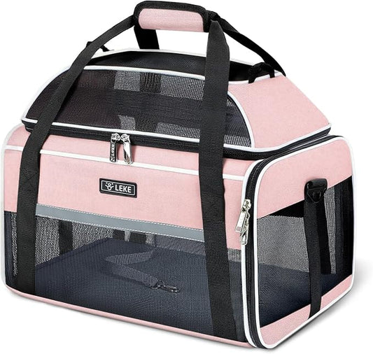 Lekereise Top-Expandable Pet Carrier 18x11x11Inch Delta American United Airline Approved Soft Sided Underseat to 15lbs Travel Carriers for Small Dogs Cats with Locking Safety Zippers Anti-Scratch Mesh