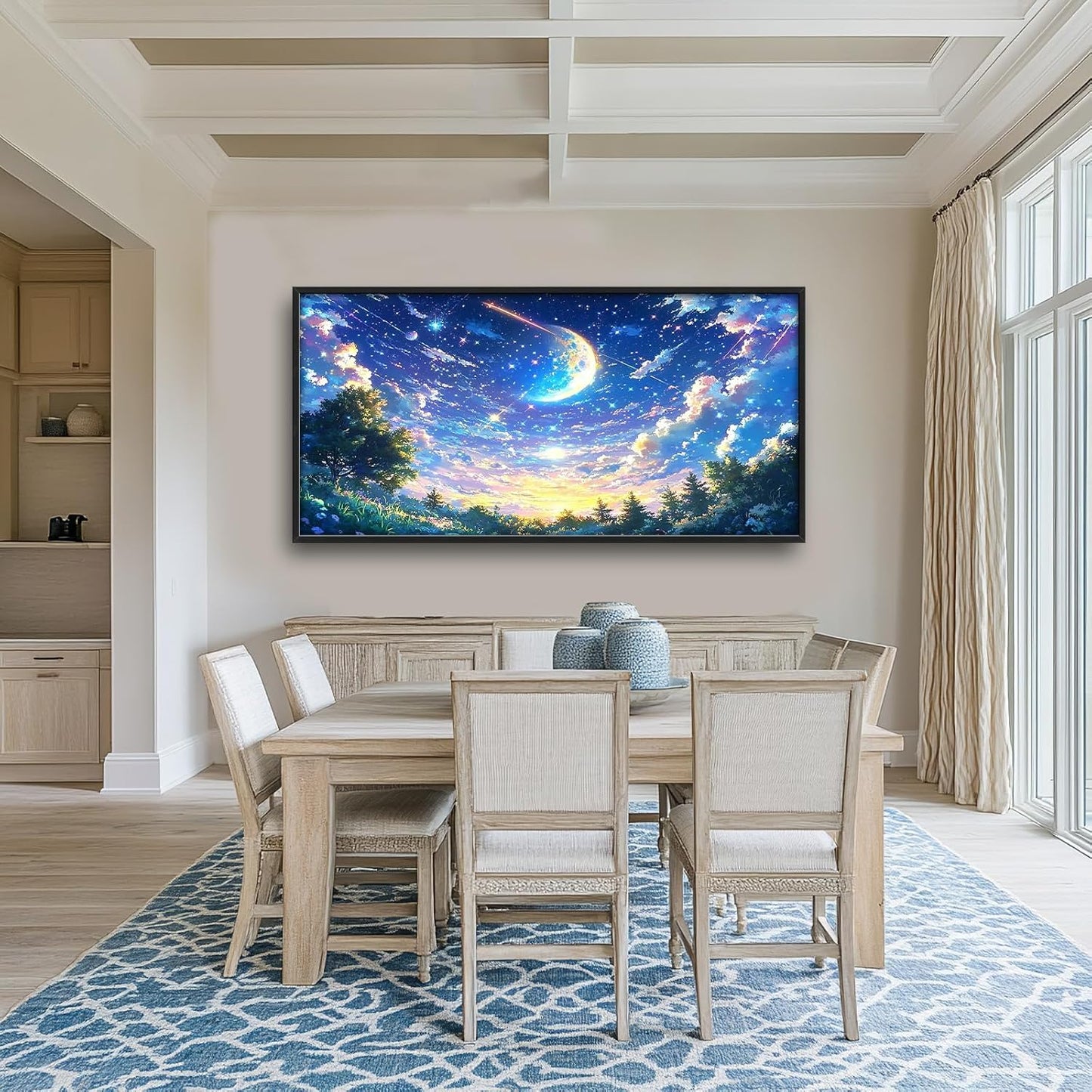Framed Large Anime Sky Wall Art for Living Room, Oversized Fantasy Night Sky Forest Wall Decor Nature Canvas Painting Modern Artwork Home Decoration for Living Room Bedroom Office 60"x30"