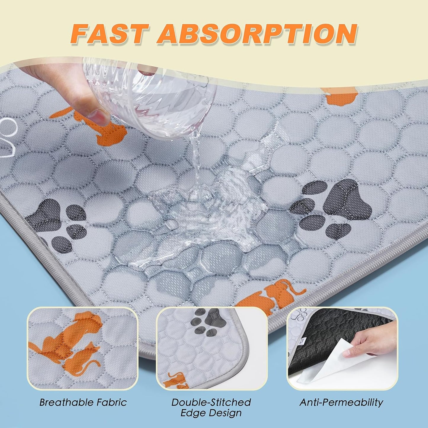 Washable Pee Pads for Dogs, 2 Pack Reusable Puppy Pads, Waterproof Pet Pee Pads for Dog Potty Training, Extra Large Dog Pee Pads for Crate, Playpen, and Whelping, Orange 24"x36"