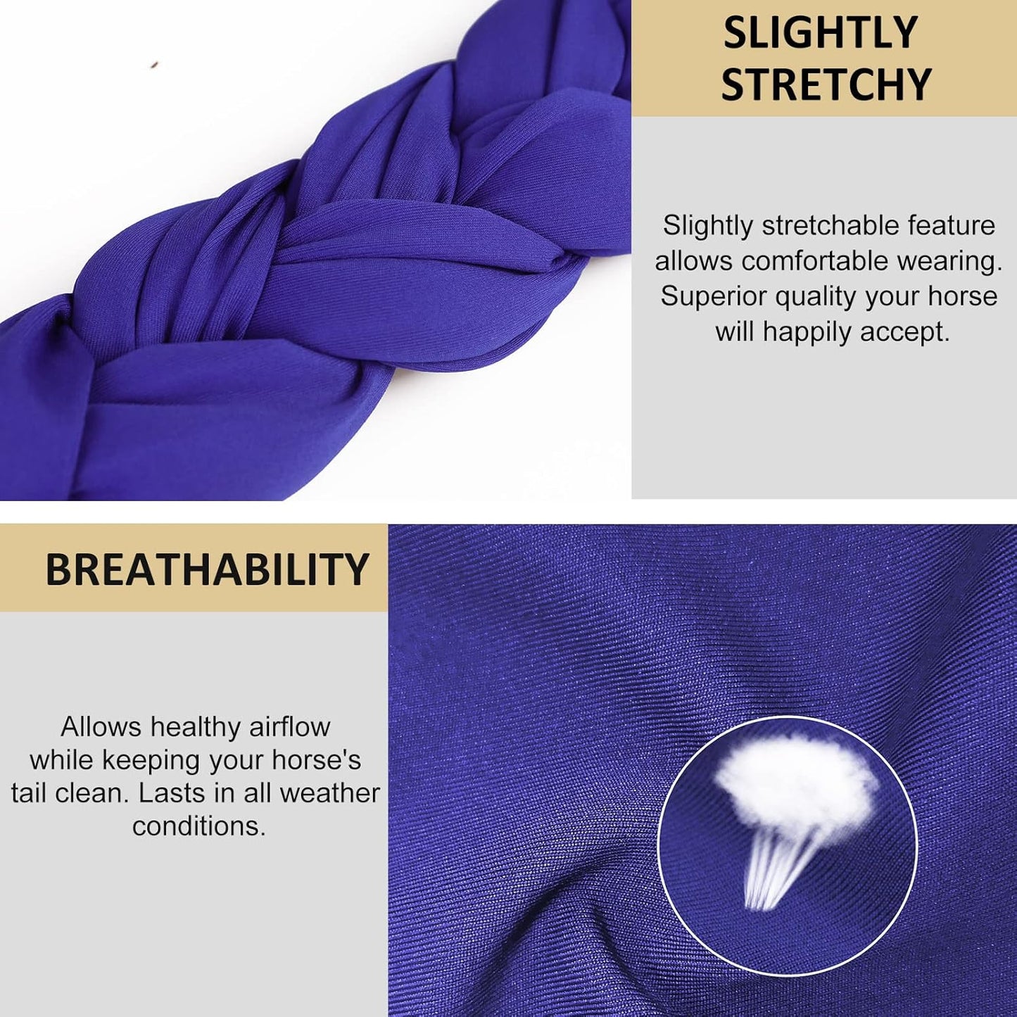 Harrison Howard 3 Tube Stretchy Fabrics Adjustable Closure Lightweight Horse Tail Bag for Horses Braid-in Tail Bag