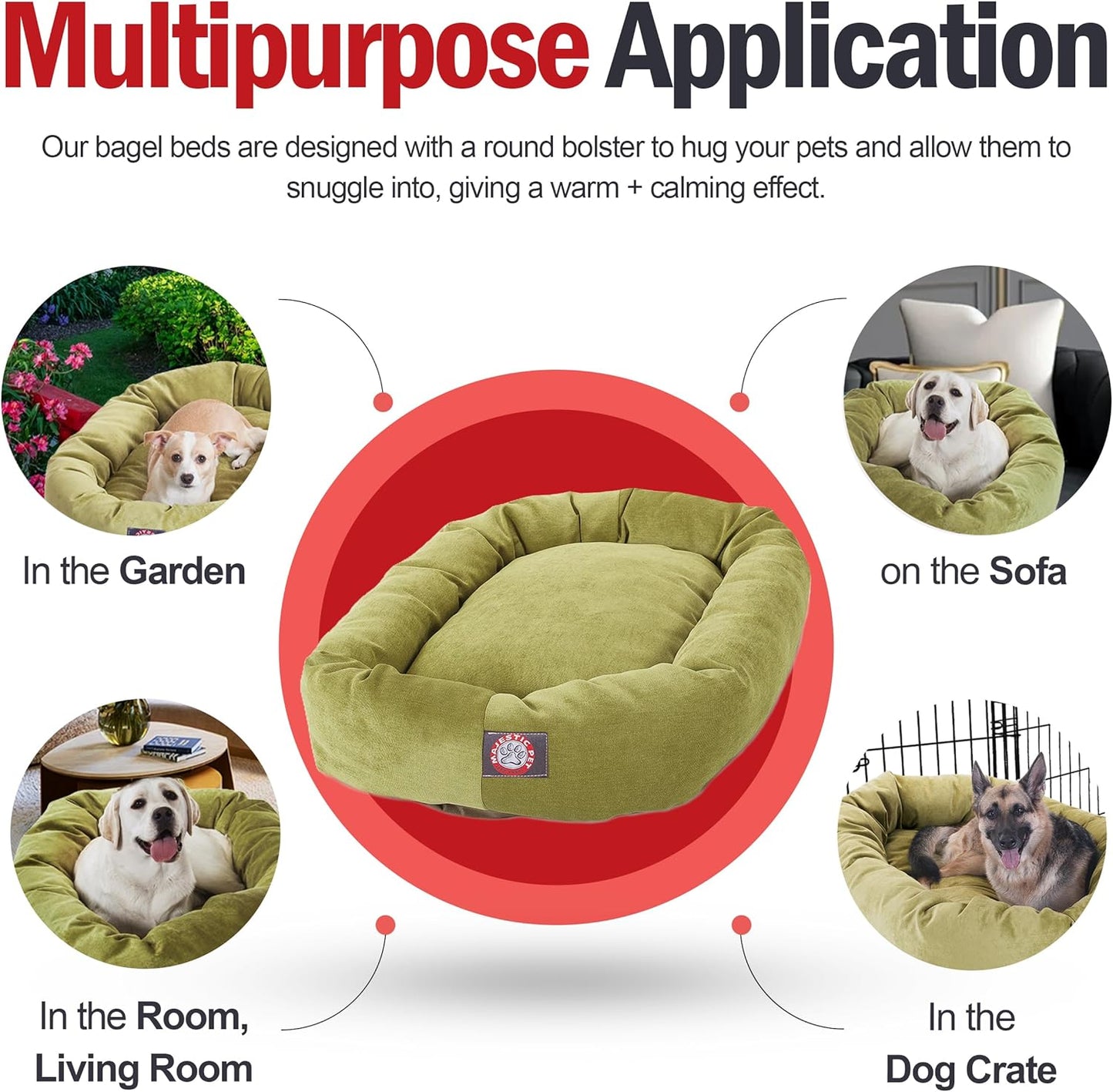Majestic Pet 24 Inch Micro Velvet Calming Dog Bed Washable 24x19x7 (inch) – Cozy Soft Round Donut Dog Bed with Spine for Head Support - Pet Bed Small – Apple (2025)