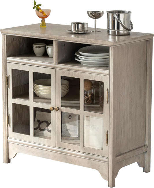 Chogori 31.5" Solid Wood Buffet Cabinet with Storage, Farmhouse Sideboard with 2 Doors, Coffee Bar Cabinet for Dining Room, Kitchen, or Living Room, Gray