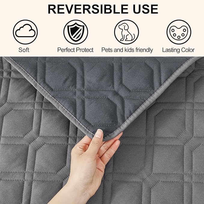 Smiry Reversible Waterproof Couch Covers for Sofa, Washable Dogs Pet Couch Covers for 3 Cushion Sofa Pet Friendly, Water Resistant Furniture Protector Slipcover, Geometric (82"x102", Grey/Dark Grey)