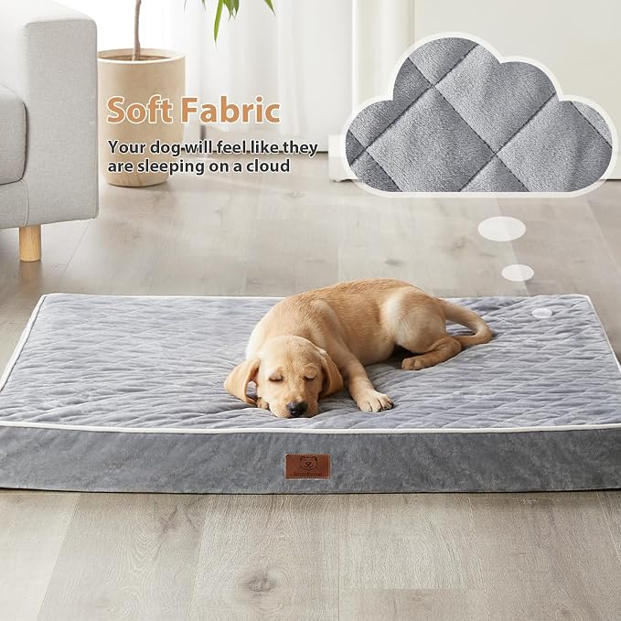 WNPETHOME Orthopedic Waterproof Dog Bed Medium for Comfy Sleeping | Washable Medium Pet Bed with Removable Cover, Multi-Needle Quilting Dogs Crate Bed Light Grey 30x20 Inch