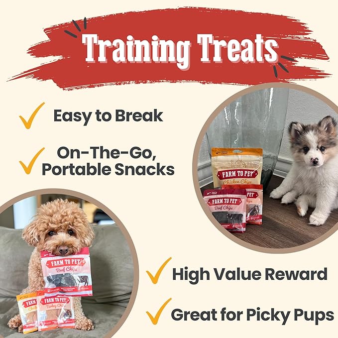 Farm To Pet - Puppy Packs 'N Snacks Dog Treat Starter Pack - Chicken 4oz + 1 Beef & 1 Turkey & 1 Fish Snack Pack - Single Ingredient Training Treats, All Natural, Lean for Small, Medium, Large Breeds