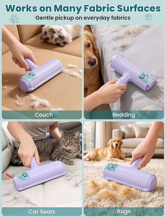 DELOMO Pet Hair Remover Roller: Reusable Lint Roller with Large Fur Bin - Portable Cat and Dog Hair Remover for Couch, Bedding, Car, Rugs & Furniture, Effective and Eco-Friendly, for Multi-Pet Homes