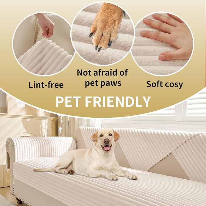 HAOMAIJIA Waterproof Couch Cover for Dogs Washable,Faux Fur Pet Couch Covers for Sofa,Soft Dog Bed Cover Non-Slip Couch Covers for 3 Cushion Couch Sofa Pet Friendly (Off White, 35" x 95" 1 Pack)