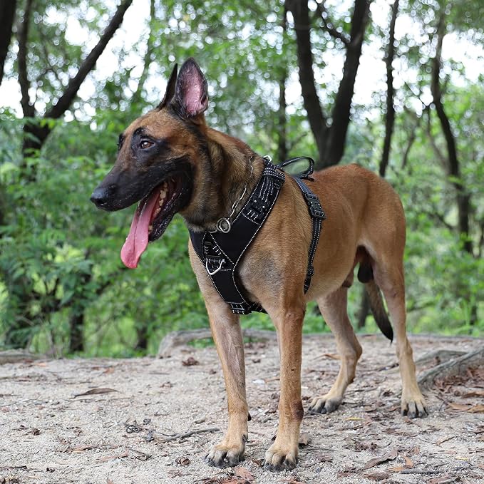 ICEFANG Dog Halter Harness with Metal Buckles,Dog Strap Vest X-Large Dogs | Control Handle,Summer-Cooling,Reflective,Front Hook,Adjustable,Soft Padded,No Pull,Black,XLarge