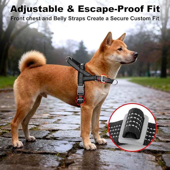 No Pull Dog Harness with Handle, Adjustable Soft Mesh Padded Vest | Reflective Walking Harness with Front Clip for Small Medium Large Dogs, Quick Fit No Escape for Training, Black, XL