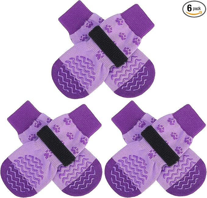 EXPAWLORER 6Pcs Anti Slip Dog Socks to Prevent Licking Paws, Dog Shoes for Hot Pavement Double Sides Dog Boots & Paw Protectors Booties for Hardwood Floors with Grippers Small Medium Large Senior Dogs