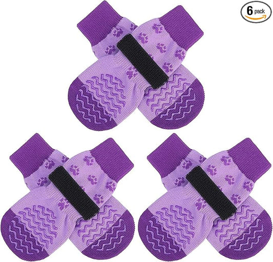 EXPAWLORER 6Pcs Anti Slip Dog Socks to Prevent Licking Paws, Dog Shoes for Hot Pavement Double Sides Dog Boots & Paw Protectors Booties for Hardwood Floors with Grippers Small Medium Large Senior Dogs
