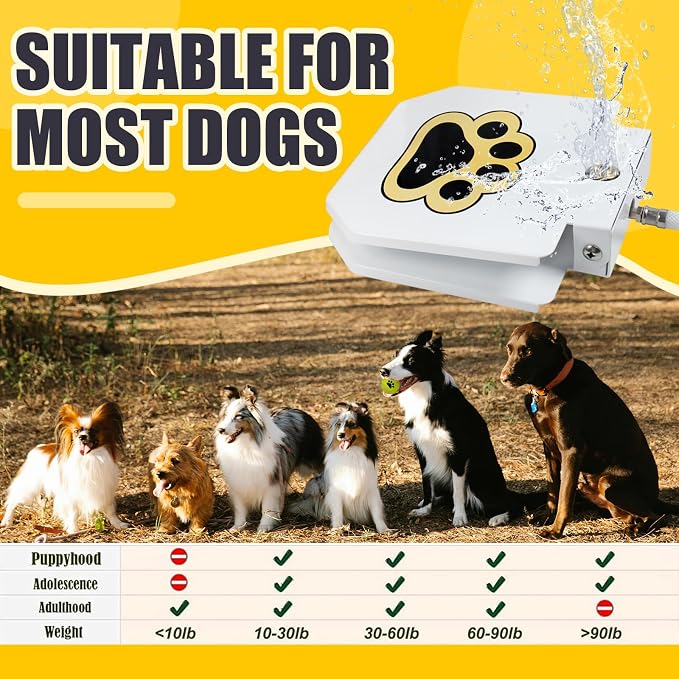 BACOENG Dog Water Fountain Step On, Dog Sprinkler Paw Activated, Outdoor Water Fountain for Dogs, Drinking Water Toy, Upgrade Copper Valve Set, Yellow