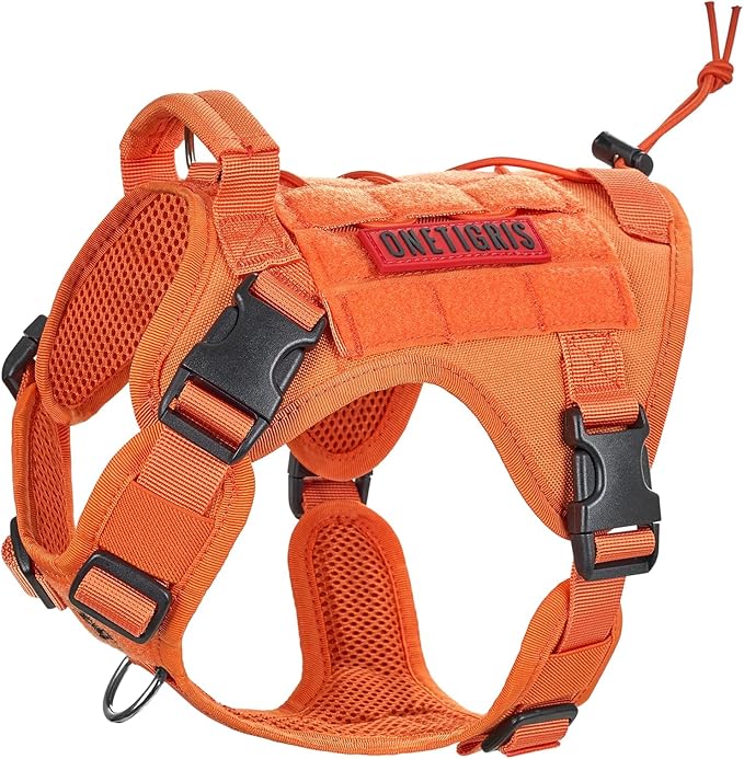 OneTigris Tactical Dog Harness Vest No-Pull Service Dog Vest for Small Dogs | 1000D Pullable Nylon, with Control Handle and Hook & Loop Panels, Easy On & Off, Adjustable for Walking Training Orange S