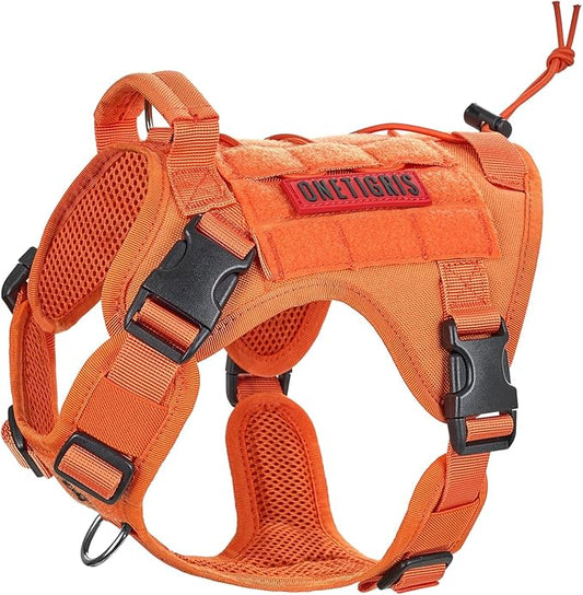 OneTigris Tactical Dog Harness Vest No-Pull Service Dog Vest for Small Dogs | 1000D Pullable Nylon, with Control Handle and Hook & Loop Panels, Easy On & Off, Adjustable for Walking Training Orange S