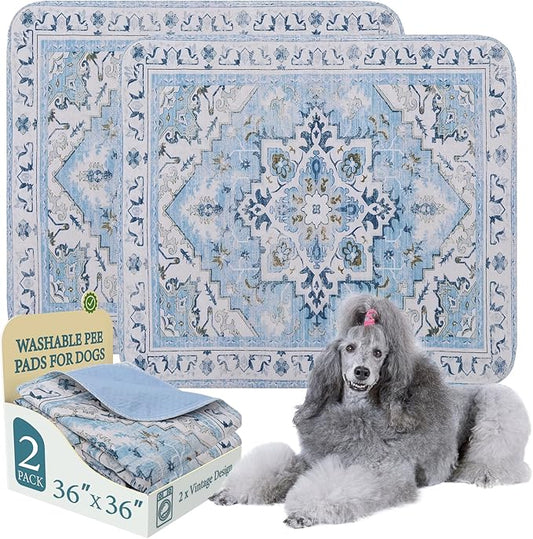 Homimp Washable Pee Pads for Dogs,2 Pack Reusable Puppy Pads Waterproof,Absorbent and Leakproof Dog Pee Pads,Non Slip Puppy Training Pads, Pet Mat for Floor, Crate, Couch, Whelping,Blue, 36"x36"
