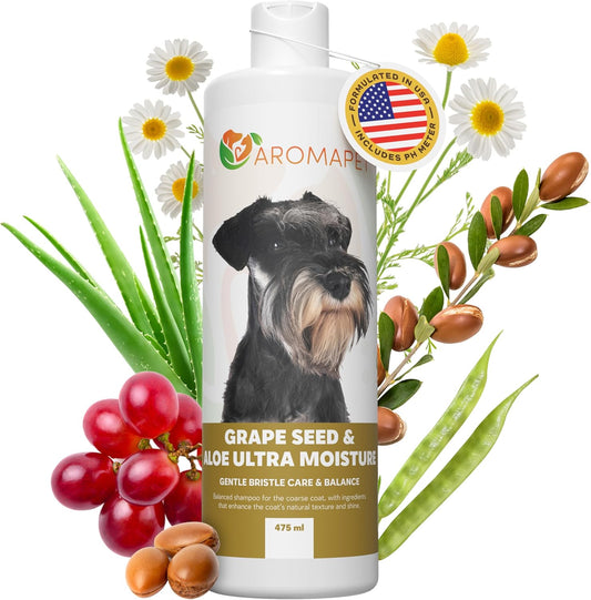 Grape Seed & Aloe Ultra Moisture for Coarse Coats Dog Shampoo - Deodorizing. Great for Schnauzer & Sensitive Skin - Hypoallergenic Dog Shampoo Gentle Bristle Care.