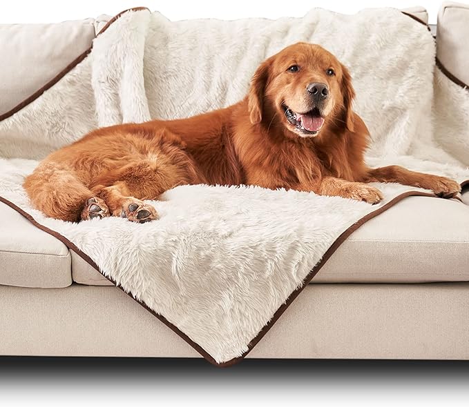 PupProtector Waterproof Throw Blanket for Dogs and Cats, Pet Blanket Cover for Couches, Sofas, Beds, Car Seats, Furniture, Calming Soft Faux Fur, Short White, Original (60" L x 50" W)