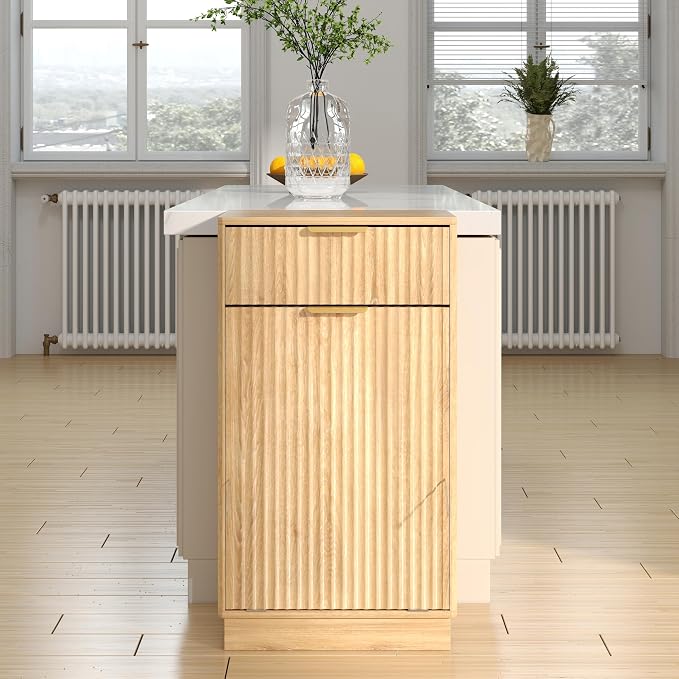 10-Gallon Single Tilt Out Trash Can Cabinet with Drawer,Kitchen Trash Can Cabinet Garbage Recycling Cabinet Wooden Dog-Proof Trash Cabinet for Dining Room and Kitchen,Laundry Room