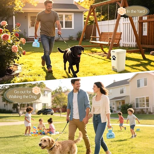 Hushee 10L/2.6Gal Dog Poop Trash Can Outdoor Set, Pedal Garbage Can with Lid, Blue Pooper Scooper, Black Paw Stickers and 30 Waste Bags for Small, Medium and Large Dogs Poop Disposal Kit