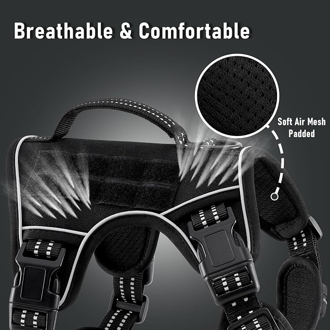 Extra Small Dog Harness, No-Pull Pet Harness with 2 Leash Clips, Adjustable Soft Padded Dog Vest, Reflective No-Choke Pet Oxford Vest with Easy Control Handle for XSmall Dog Breeds, Black, XS