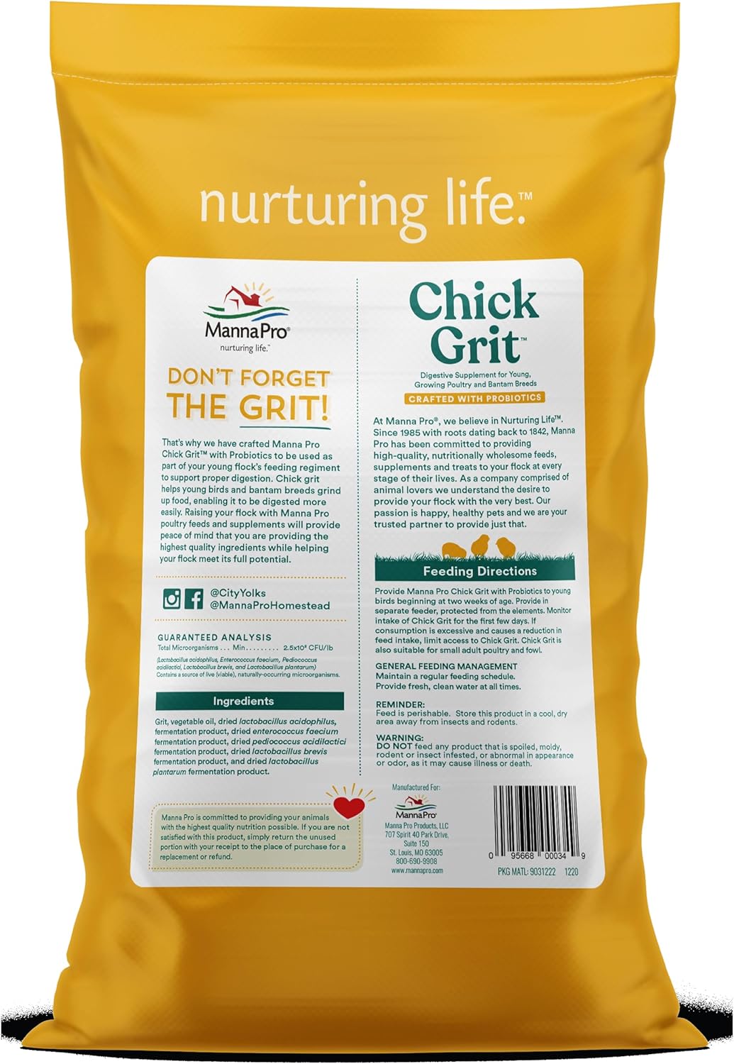 Manna Pro Chick Grit, Digestive Supplement for Young Poultry and Bantam Breed, Probiotics to Support Digestion, No Artificial Ingredients or Preservatives, Insoluble Crushed Granite, 25 lbs