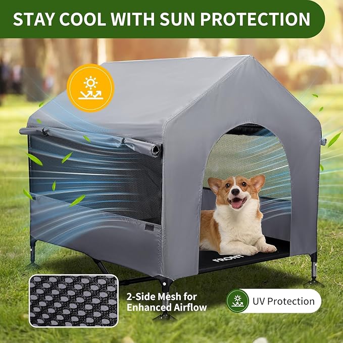Summertrail 42" Large Dog House Outdoor Indoor Elevated Dog Cot Tent Shade | Dog Shelter with Breathable Mesh Windows, Non-Slip Feet, Easy Install, Waterproof Canopy Dog Kennel for Outside, Easy Clean