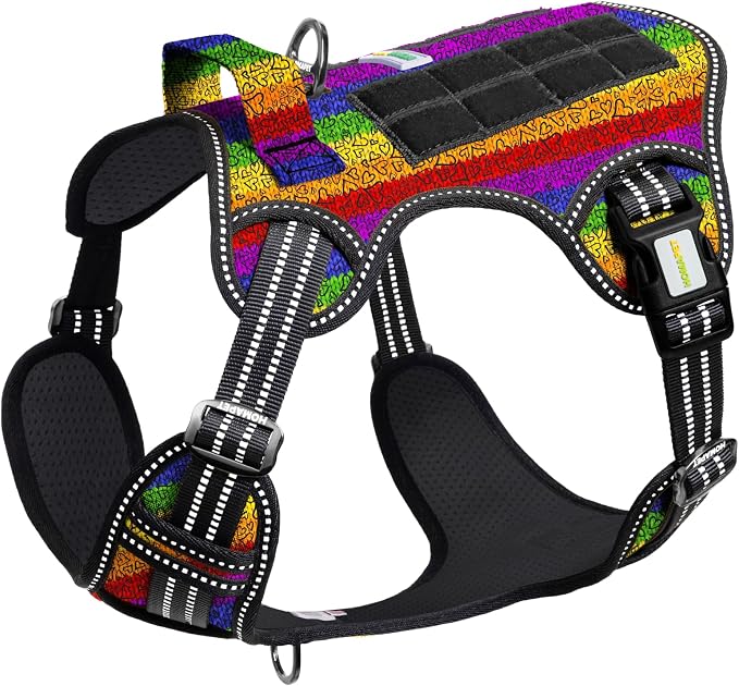 Homapet. Tactical Dog Harness with Dual Leash Attachment Points, Adjustable and Reflective Military Grade Dog Vest with Comfort Control Handle (Love, L)