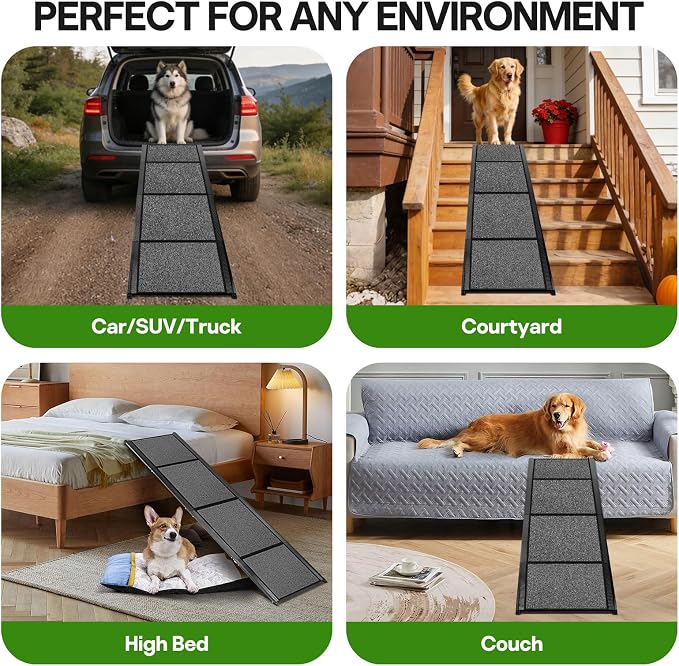 71''x 20'' Dog ramp for Car, Dog Ramps for Large Dogs, Folding Outdoor Dog Ramps for Stairs, Up to 250LBS, Non-Slip Rug Surface, 5s Installation, Dogs Car Steps for Large Dogs SUV, Truck, LKW