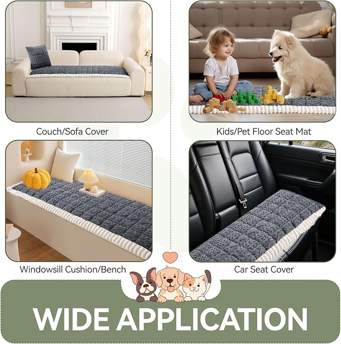 OTOB All Seasons Sofa Covers for 3 Cushion Couch Washable, Geometric Jacquard Fuzzy Non-Slip Pet Couch Cover, Kids Pet Friendly Soft Plush Sofa Slipcovers Dog Bed Mats (Dark Gray, 27.6" x 70.9")