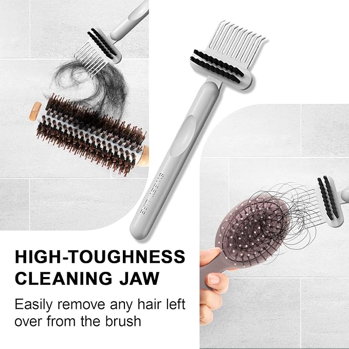 RHOS Hair Brush Cleaning Tool, 2-in-1 High-toughness Cleaning Claws and High-hardness Bristles, Suitable for Home, Hair Salon and Other Places, Ergonomic Handle, 2 Pack-Gray
