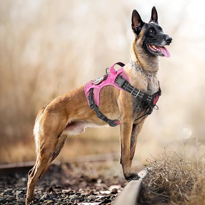 Petnanny Tactical Dog Harness No Pull Service Dog Vest XL Pink Camo | Tactical Dog Vest with breathable mesh & hook loop panel, no pull harness for walking training, adjustable fit