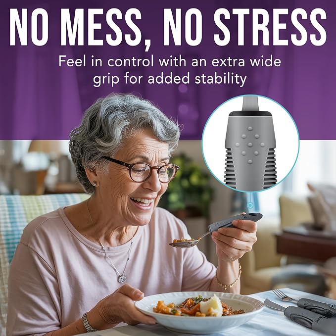 BUNMO Weighted Utensils for Hand Tremors - Elderly, Weak Hand Grip & Handicapped - Stainless Steel - Eat Independently