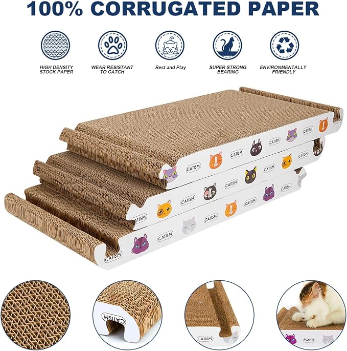 CATISM Cat Scratcher Cat Scratching Board - Foldable - Triangle, 6 Usable Sides Scratchers for Indoor Cats, Durable Recyclable Cats Cardboard Vertical(Pack of 3) | Durable recycled cardboard, non-toxic, easy assembly, 6 usable sides, with organic catni...