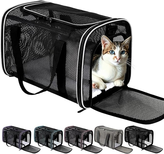 Cat Carrier, Soft-Sided Pet Carrier Bag, Breathable Mesh, Black (White, 20 * 13 * 13)