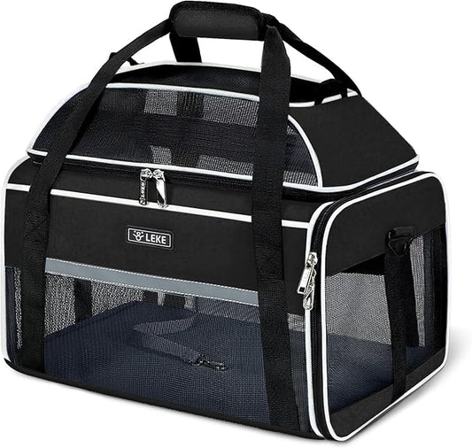 Lekereise Top-Expandable Pet Carrier 17x11x9.5 Inch Alaska Hawaiian Airline Approved Soft Sided Underseat to 12lbs Travel Carriers for Small Dogs and Cats with Locking Safety Zippers Anti-Scratch Mesh