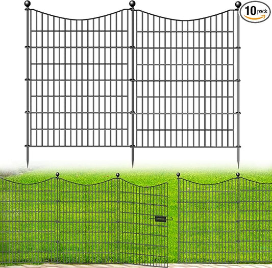 10 Panels Decorative Garden Fence with Gate, 40 in(H) X 23.6 ft(L) No Dig Dog Fence Animal Barrier Outdoor for Yard, Rustproof Metal Garden Edging and Borders, Temporary Fencing Stakes
