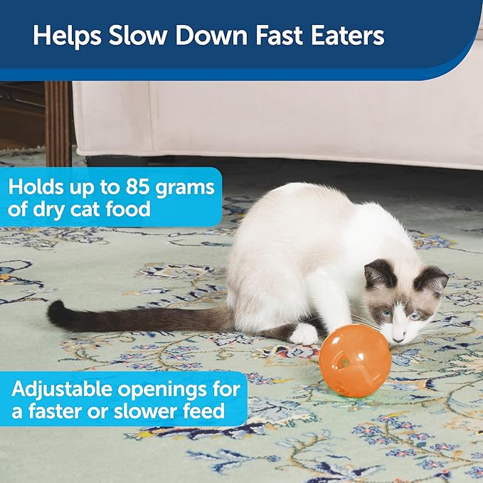 PetSafe Slimcat Feeder Ball Cat Toy, Orange | Interactive Puzzle Game for Your Cat, Adjustable Openings Control Portion & Feed Speed, Slows Fast Eaters, Improve Digestion