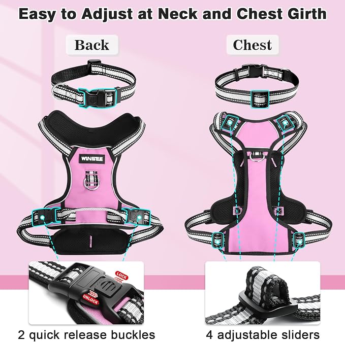 Dog Harness No Pull, Pet Harnesses with Dog Collar, Adjustable Reflective Oxford Outdoor Vest, Front/Back Leash Clips for Small, Medium, Large, Extra Large Dogs, Easy Control Handle for Walking