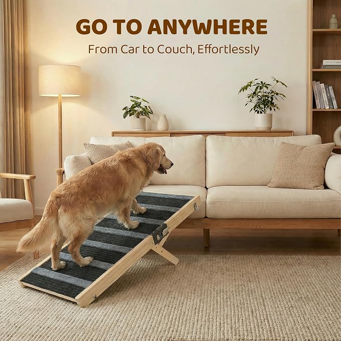 MTERSN Foldable Dog Ramp for Bed, Couch, SUV, Support Up to 200lbs, Gray | 47" x 15.7" x 28", 5 Adjustable Height from 17'' to 29'', Non-Slip, Butt Hinge for High load, Suitable Dogs of Various Sizes
