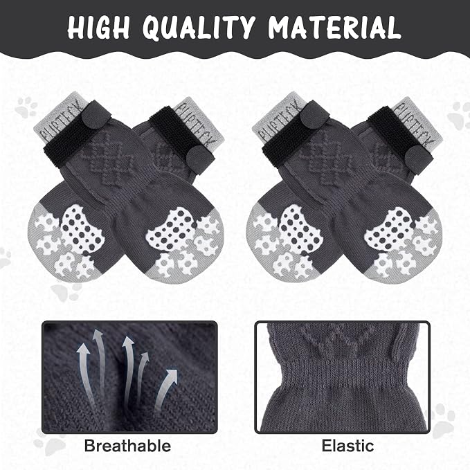 PUPTECK Anti-Slip Dog Socks with Double Sides Grips for Small Medium Large Dogs Hardwood Floors Prevents Licking, Dog Shoes for Hot Pavement Traction Control Paw Protector for Senior Dogs,Slate Grey L