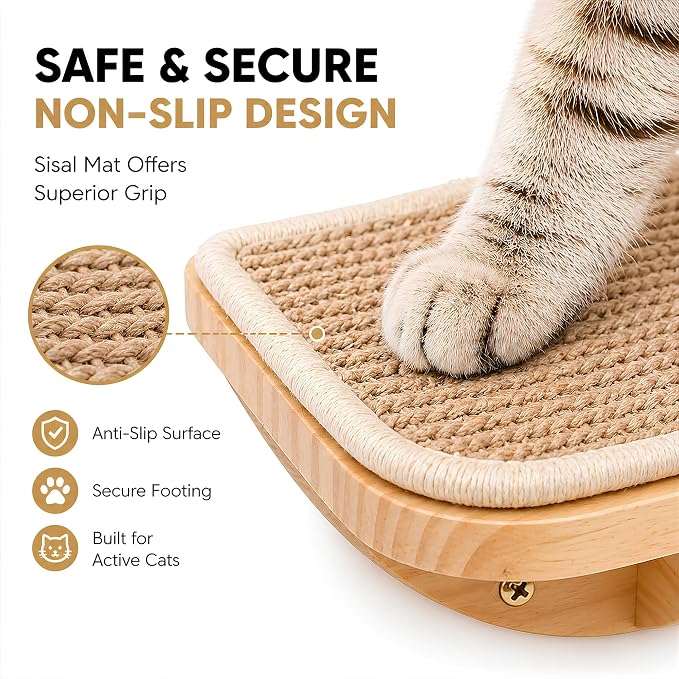Wall Mounted Cat Steps 2 Pack – Square Wood Cats Shelves with Sisal Mat for Climbing, Jumping & Resting