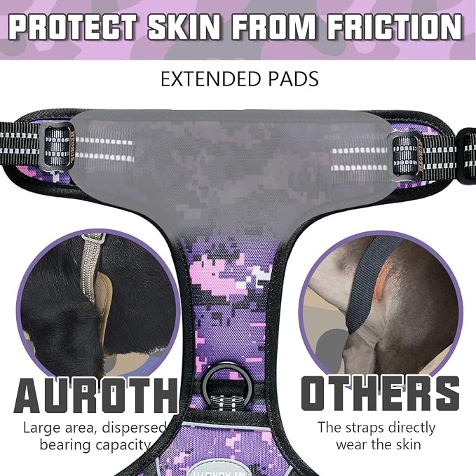 AUROTH Tactical Dog Harness for Small Medium Large Dogs No Pull Adjustable Pet Harness Reflective K9 Working Training Easy Control Pet Vest Military Service Dog Harnesses (S, Purple Camo)