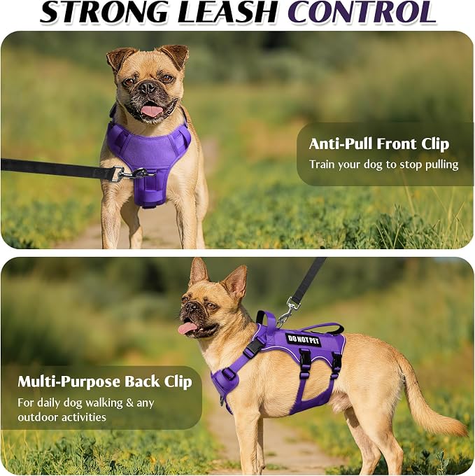 Escape Proof Dog Harness with Double Handle+4 Removable Patches | Service Working Molle Harness with Double Handle for Large Dogs, Tactical Pet Reflective Vest for Walking Hiking Hunting
