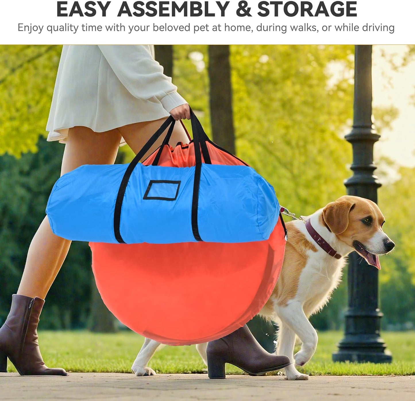 YITAHOME Dog Agility Training Equipment Set with Flexible Tunnel, Hurdle, Jump Ring, 6 Weave Poles, Pause Platform, Teaser Pole, 3 Flying Discs, and Carry Bags for Indoors Outdoors, Orange/Blue