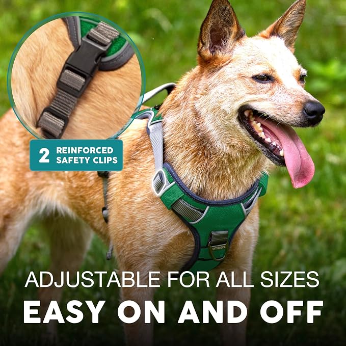 Embark No Pull Dog Harness, Reflective Adjustable Training Vest, No Choke | Adjustable straps fit all dog breeds with sturdy hooks; 360° reflective trim, soft padded Harness Design for All Dogs