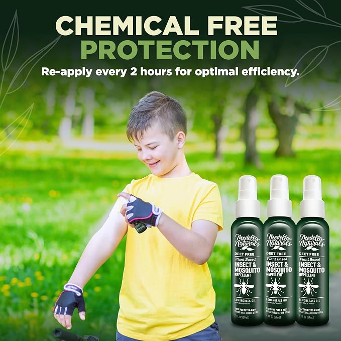 Deet-Free Insect & Mosquito Repellent – Nice Smelling, Pack of 3 (2 oz) | Insect Repellent with Lemongrass Oil Safe for Pets and Kids – Bug Spray Against Mosquitoes, Gnats, Black Flies, and No-See-um