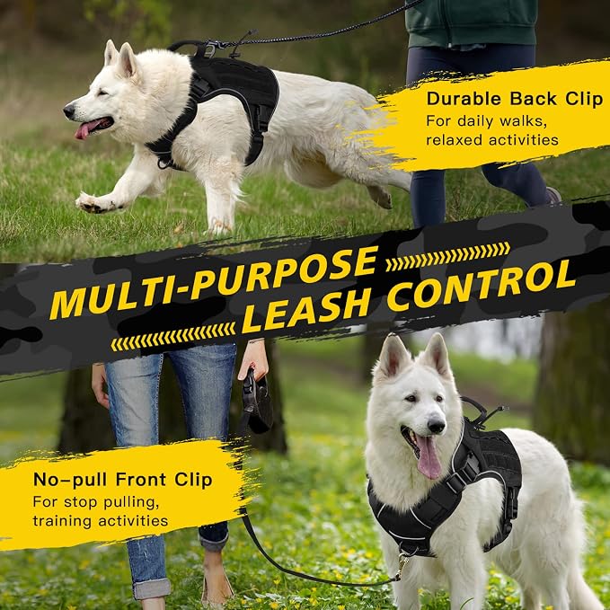 WINGOIN Black Tactical Dog Harness for Large Dogs,No Pull Dog Harness | Heavy Duty with Handle,Adjustable Reflective,Military K9 Style,Big Size Pet Vest,for German Shepherd,for Walking Hunting