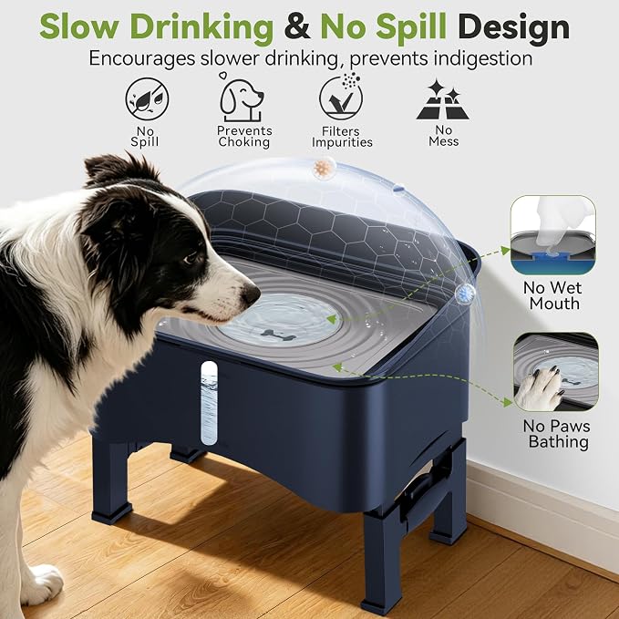 UPSKY 2.9Gal No Spill Dog Water Bowl, 4 Height Adjustable Elevated Bowl with Slow Drinking Feeder for Senior Dogs, Anti-Splash Floating Disk & Filter, Large Capacity for Large Dogs & Multi-Pet Homes