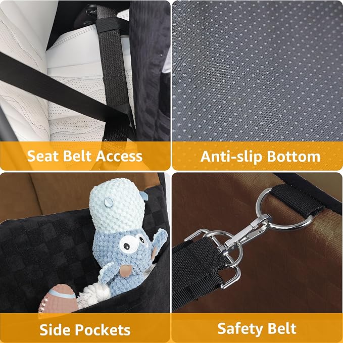 PETICON Waterproof Dog Car Seat for Small Medium Dogs, 6in Memory Foam | Pet Booster Seat for Dogs up to 26 lbs with Pockets, Detachable Washable Pet Carseat with Y-Shape Safety Belt